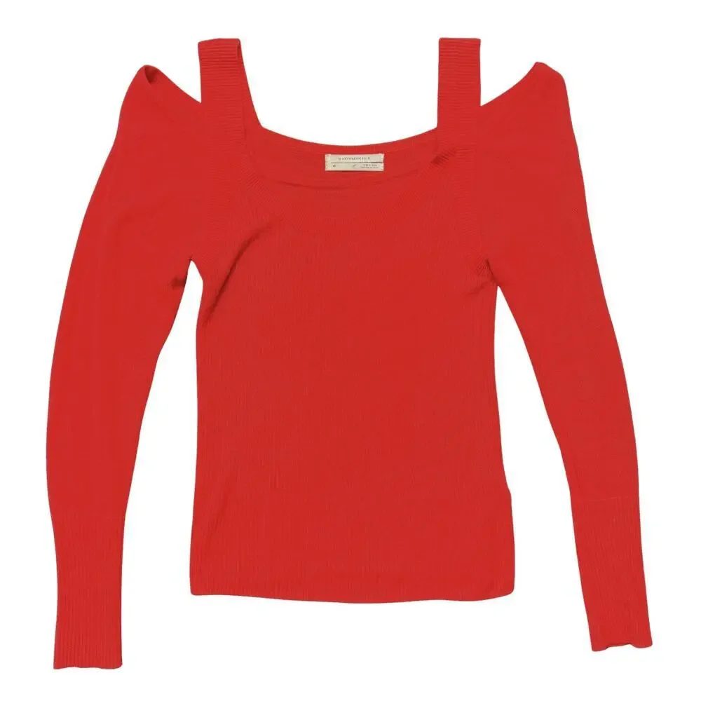 Anthropologie Jamie Red Cold Shoulder Ribbed Knit Sweater Women’s XS
